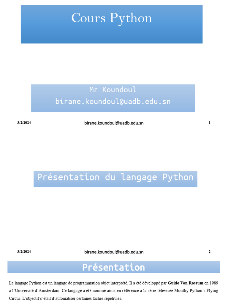 Introduction au langage Python | PDF | Python (Langage de programmation ...