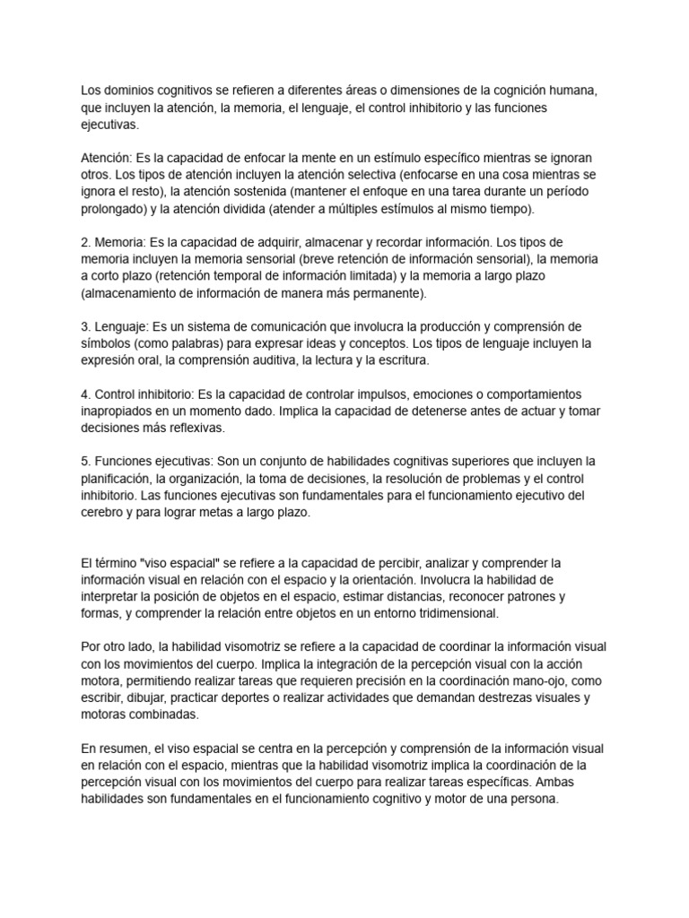 Dominios Cognitivos y sus Funciones | PDF | Memoria | Atención