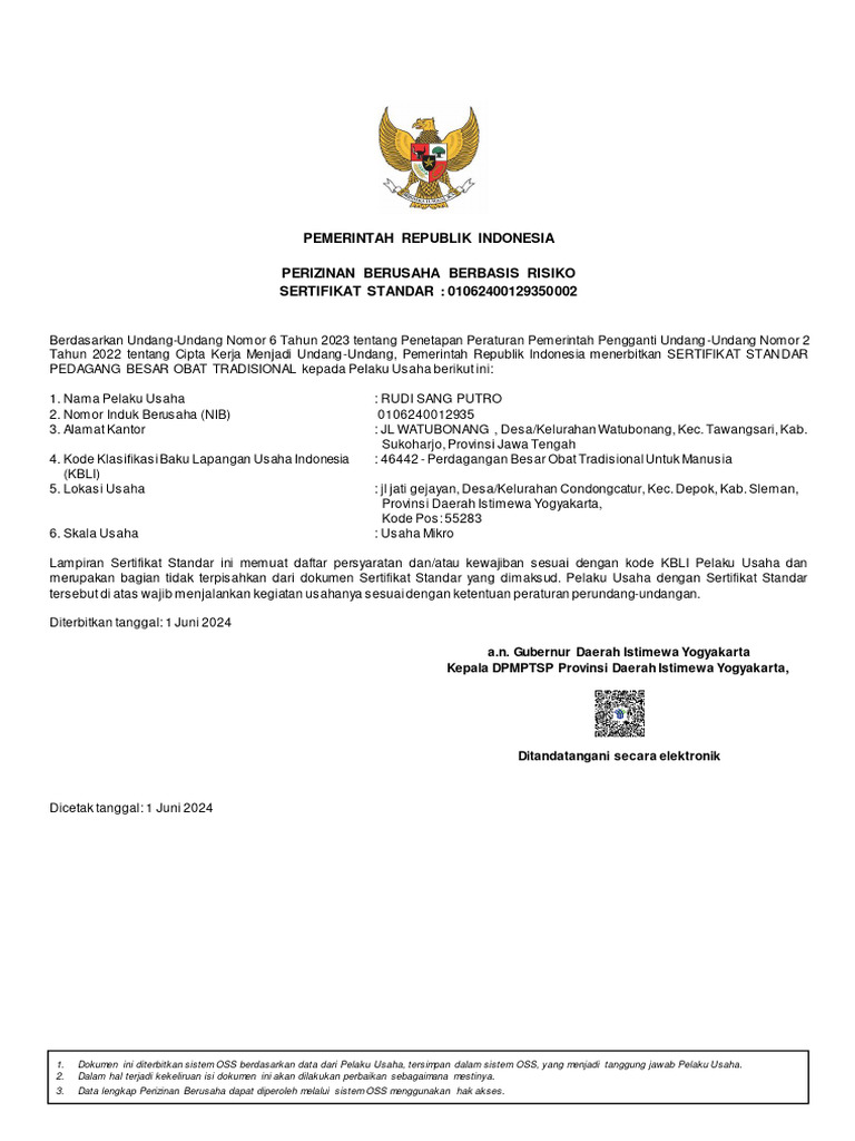 Sertifikat Nasional Pedagang Herbal Pak Rudi | PDF