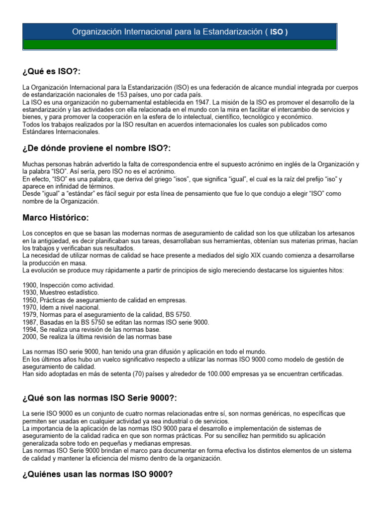 ISO-Organización Internacional para La Estandarización | PDF | Calidad ...