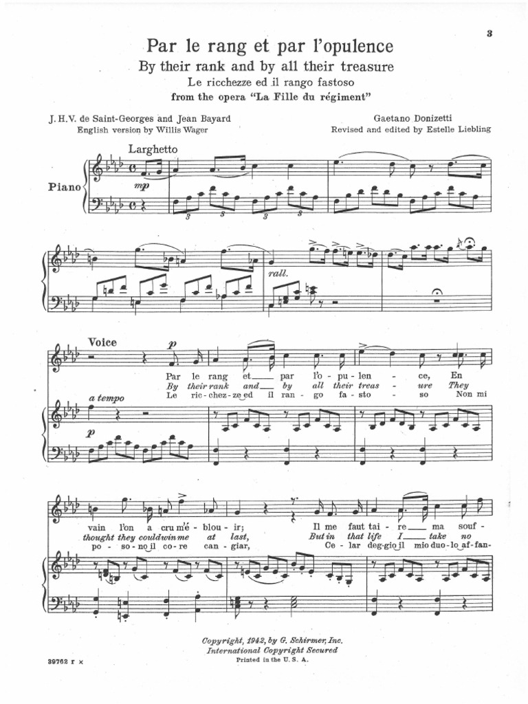 Sheet Music - Opera - Donizetti - La Fille Du Regiment - Par Le Rang Et ...