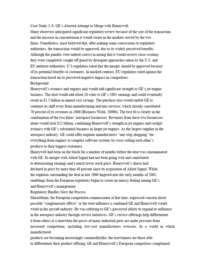 Case Study 2 8 Pdf General Electric Honeywell