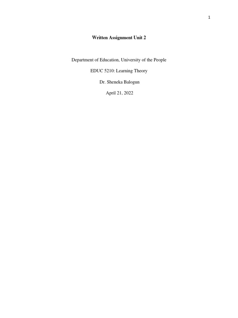 Edu 5210 Written Assignment Unit 2 | PDF | Learning | Cognition