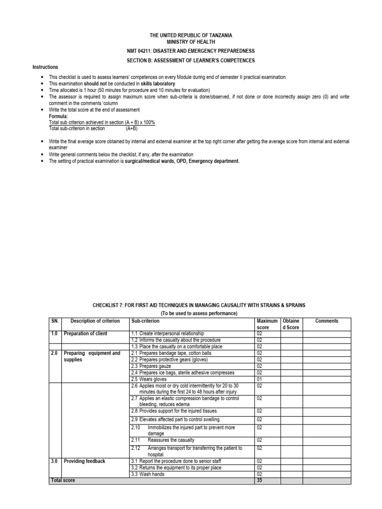 Checklist 7 First Aid To Casualty With Strain | PDF | First Aid | Edema