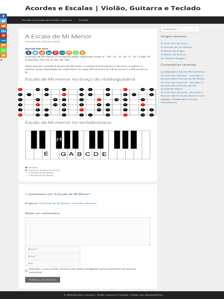 A Escala de Mi Menor - Acordes e Escalas | PDF | Escala (música ...