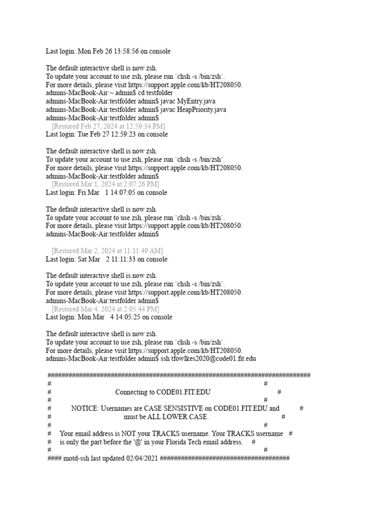 Zsh Shell Usage and SSH Login Guide | PDF | Software Development ...