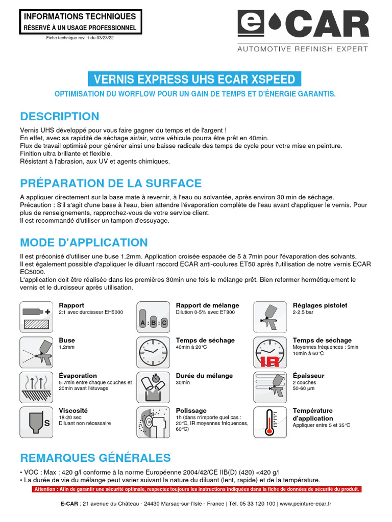 Vernis UHS ECAR XSPEED: Fiche Technique | PDF | Peinture