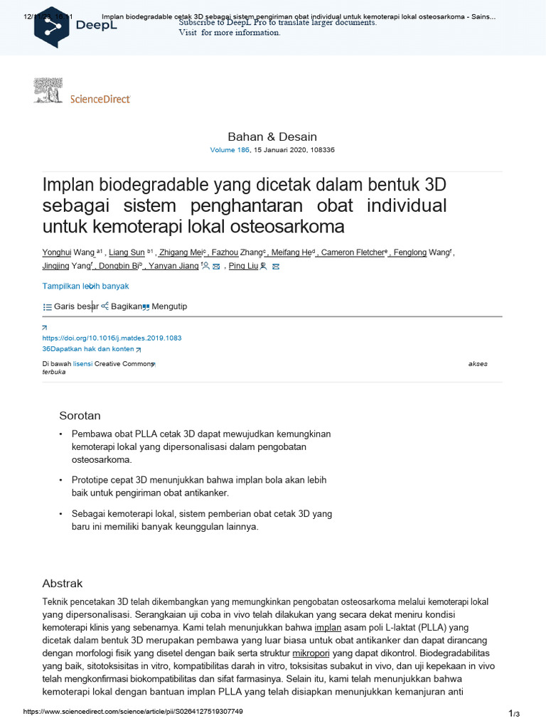 Translate 3d Printed Biodegradable Implants As An Individualized Drug