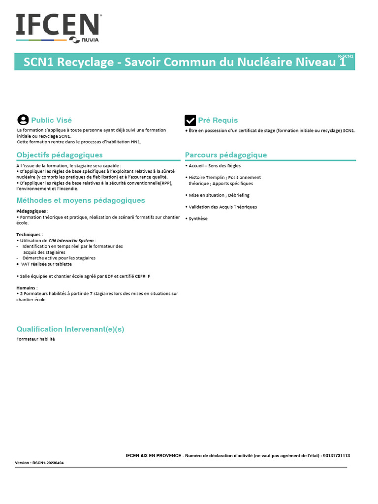 Recyclage SCN1 : Savoir Commun Nucléaire | PDF