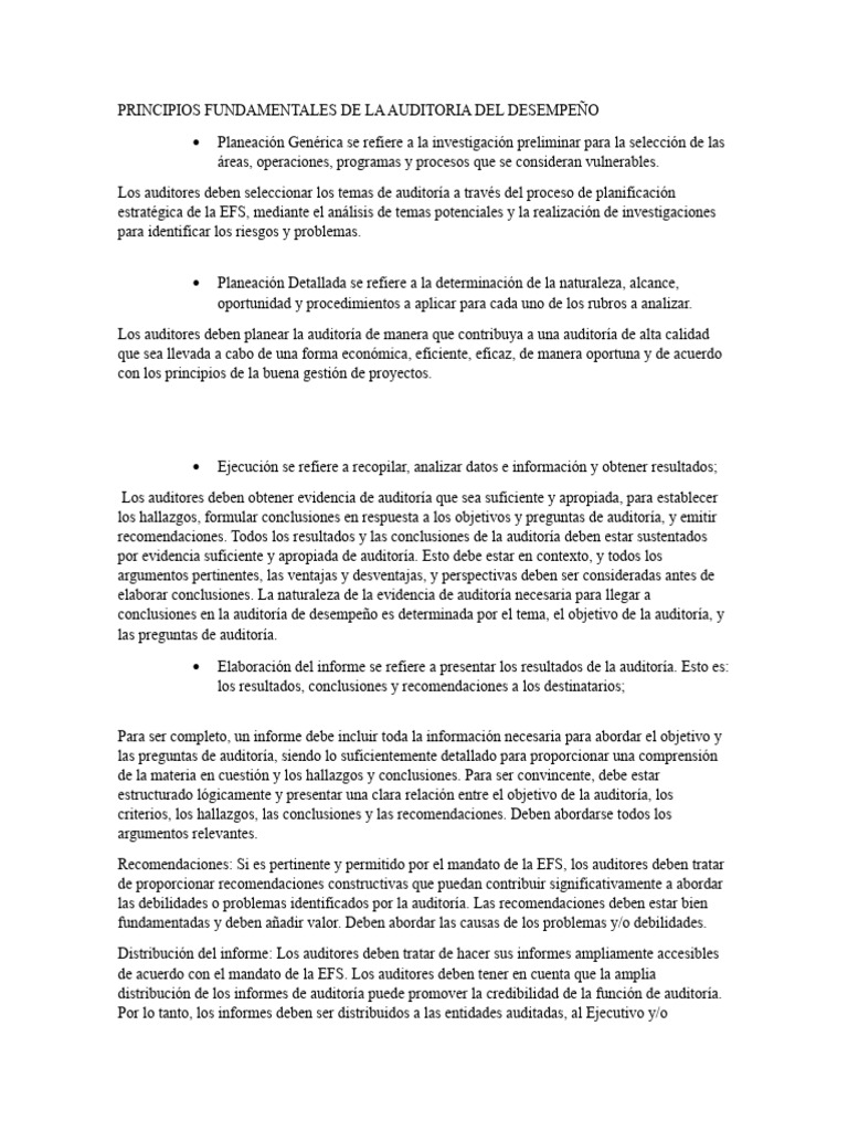 Principios Fundamentales De La Auditoria Del Desempeño Pdf