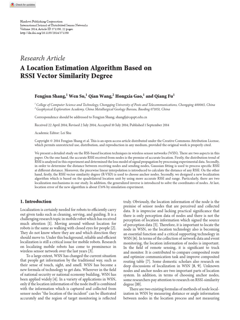 RSSI Vector Similarity for Location Estimation | PDF | Wireless Sensor ...