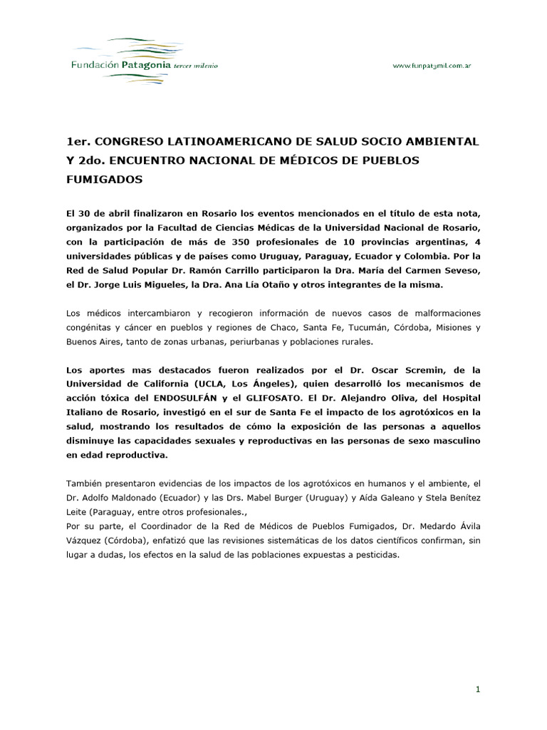 1er. Congreso Latinoamericano de Salud Socio - Ambiental y 2do ...