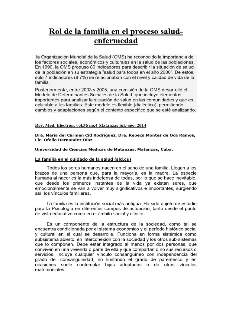 Rol de La Familia en El Proceso Salud | PDF | Familia | Parentesco