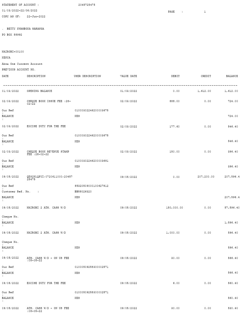 Absa Account Statement Summary | PDF | Transaction Account | Cheque