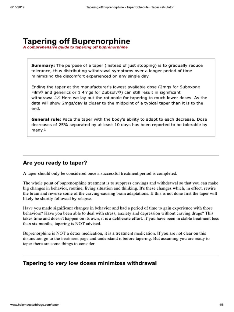 13 Tapering Off Buprenorphine - Taper Schedule - Taper Calculator | PDF