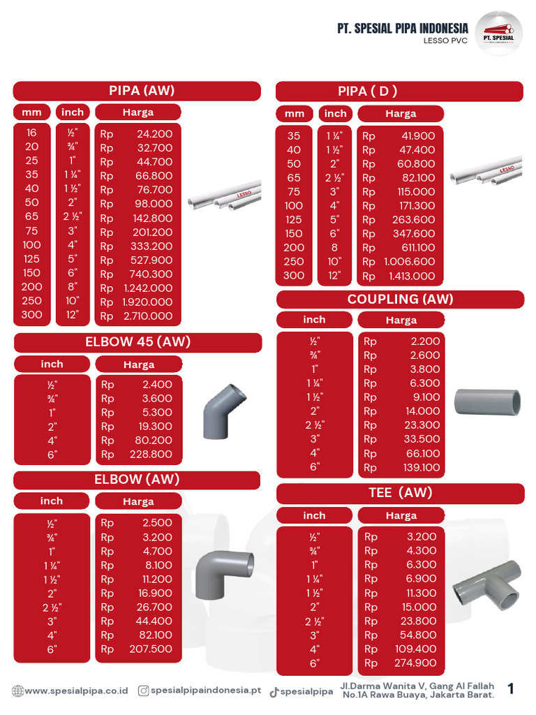 Harga Pipa dan Aksesoris PVC Indonesia | PDF