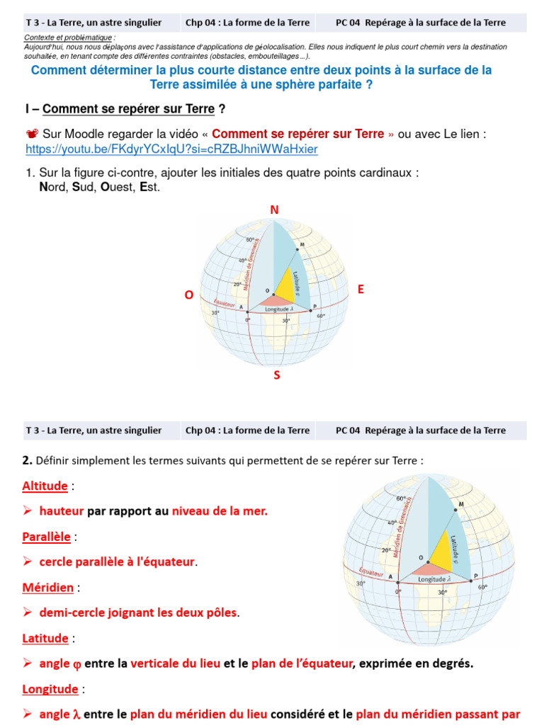 Repérage et distances sur la Terre PDF Longitude Latitude — free download