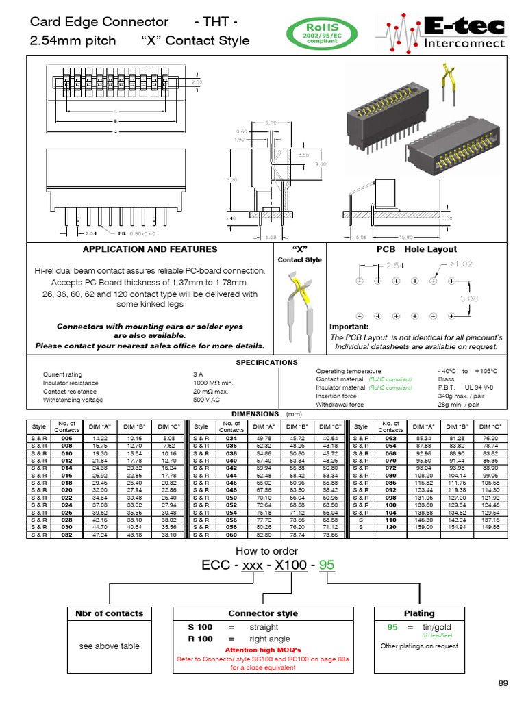 2.54mm Pitch Card Edge Connector Datasheet | PDF | Printed Circuit ...