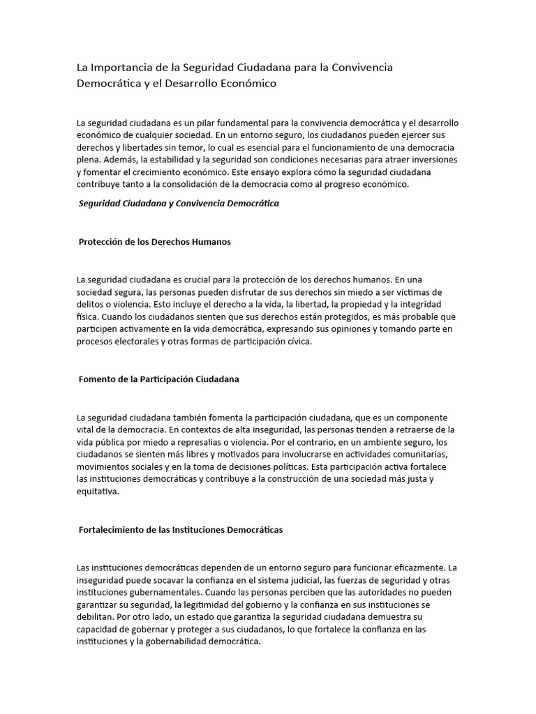 La Importancia de La Seguridad Ciudadana para La Convivencia ...