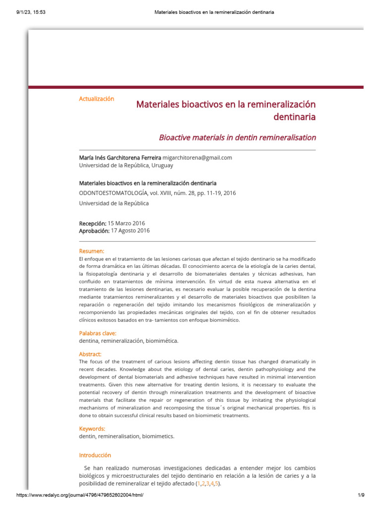 Remineralización Dentinaria Bioactiva | PDF | Biomaterial | Esmalte de ...