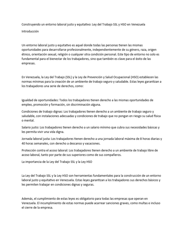 Construyendo un entorno laboral justo y equitativo pdf derecho