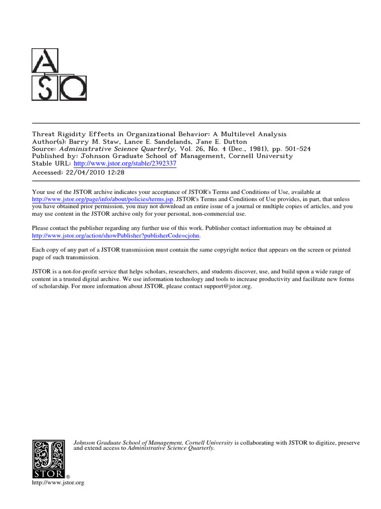 Threat Rigidity Effects in Organizational Behavior - A Multilevel ...