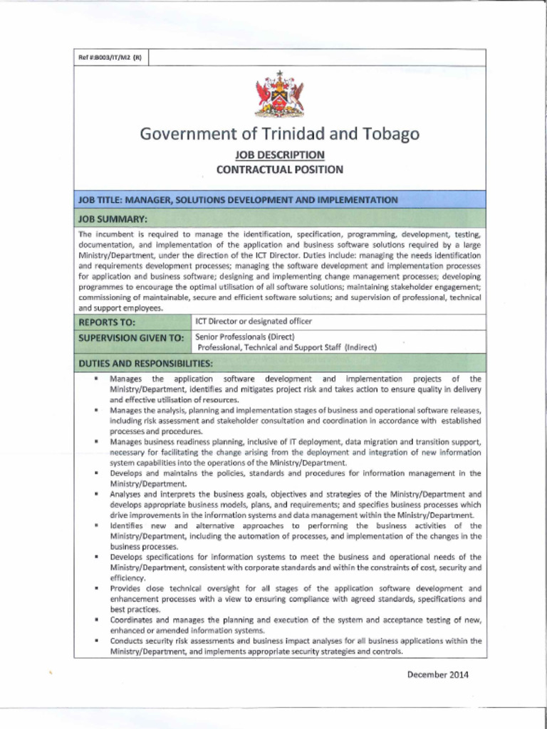 Manager, Solutions Development and Implementation JD - MPA | PDF