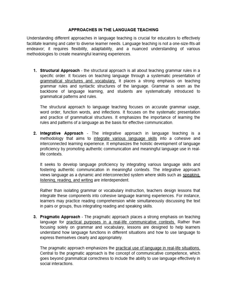 Approaches in The Language Teaching | PDF | Language Education | Learning