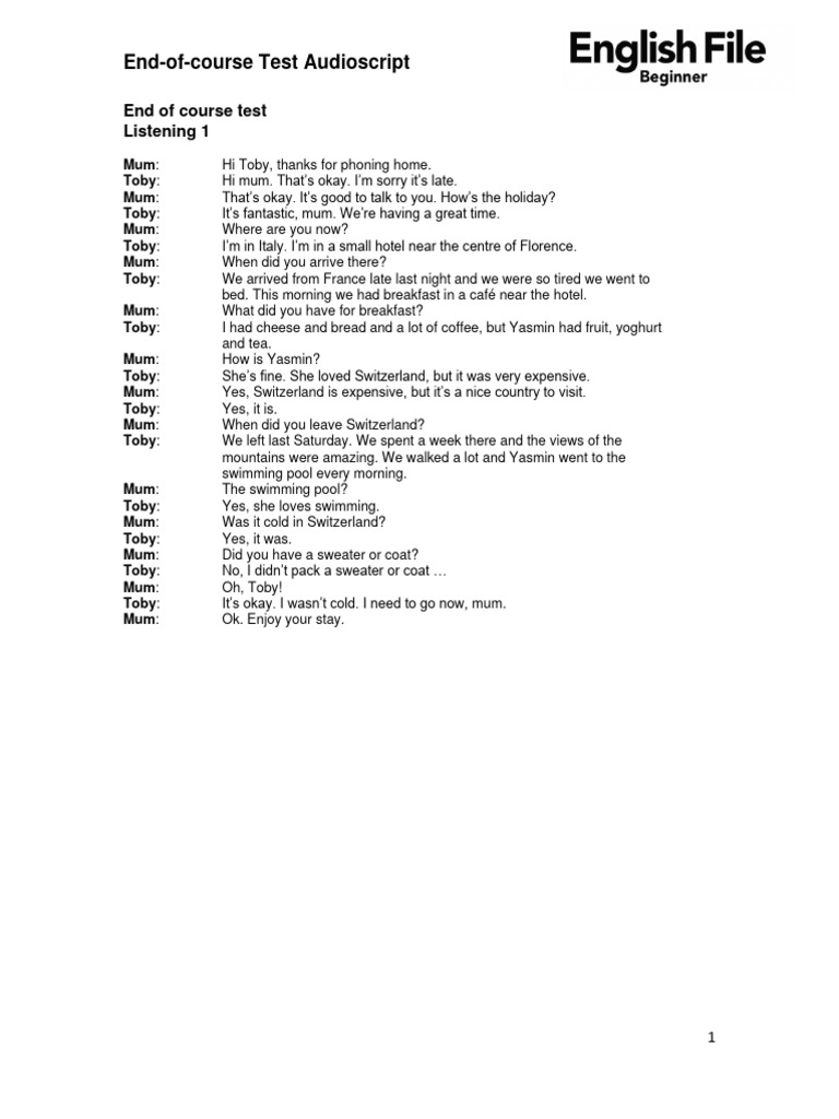 End-of-Course Test Listening Audioscript | PDF