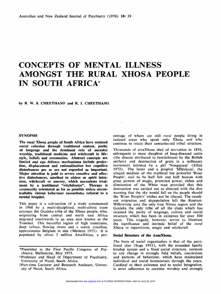 Concepts of Mental Illness Amongst The Rural Xhosa People in South ...