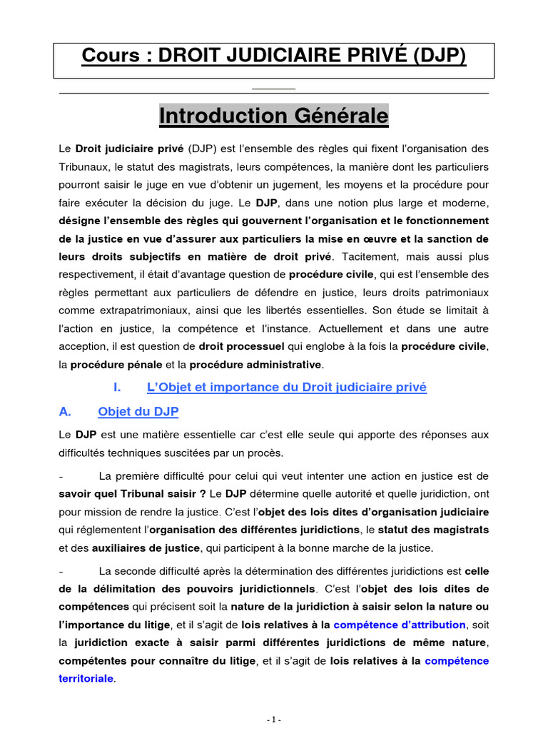 Cours de Droit Judiciaire Privé | PDF | Compétence | Loi