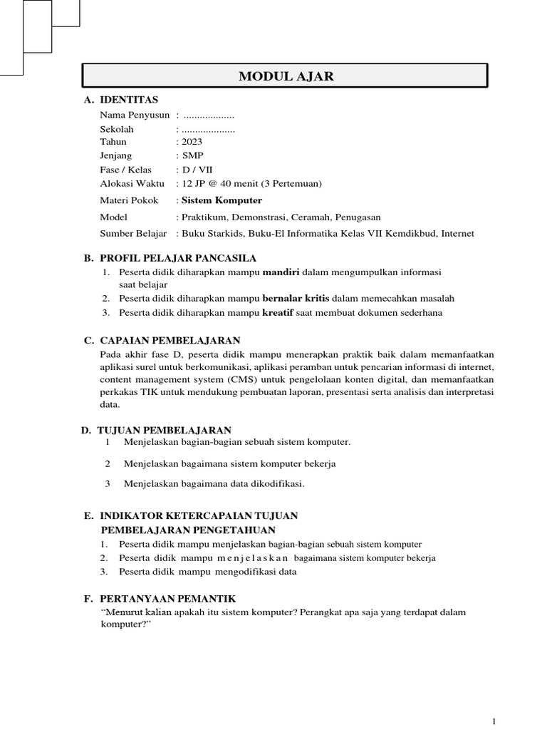 Modul Ajar Informatika Kelas 7 SMP | PDF | Seni | Komputer