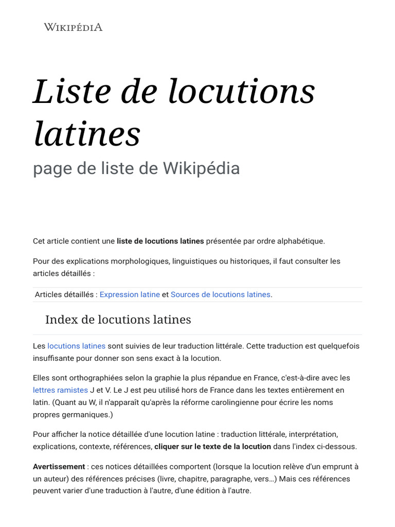 Liste de Locutions Latines - Wikipédia | PDF | Traductions | Wikipédia