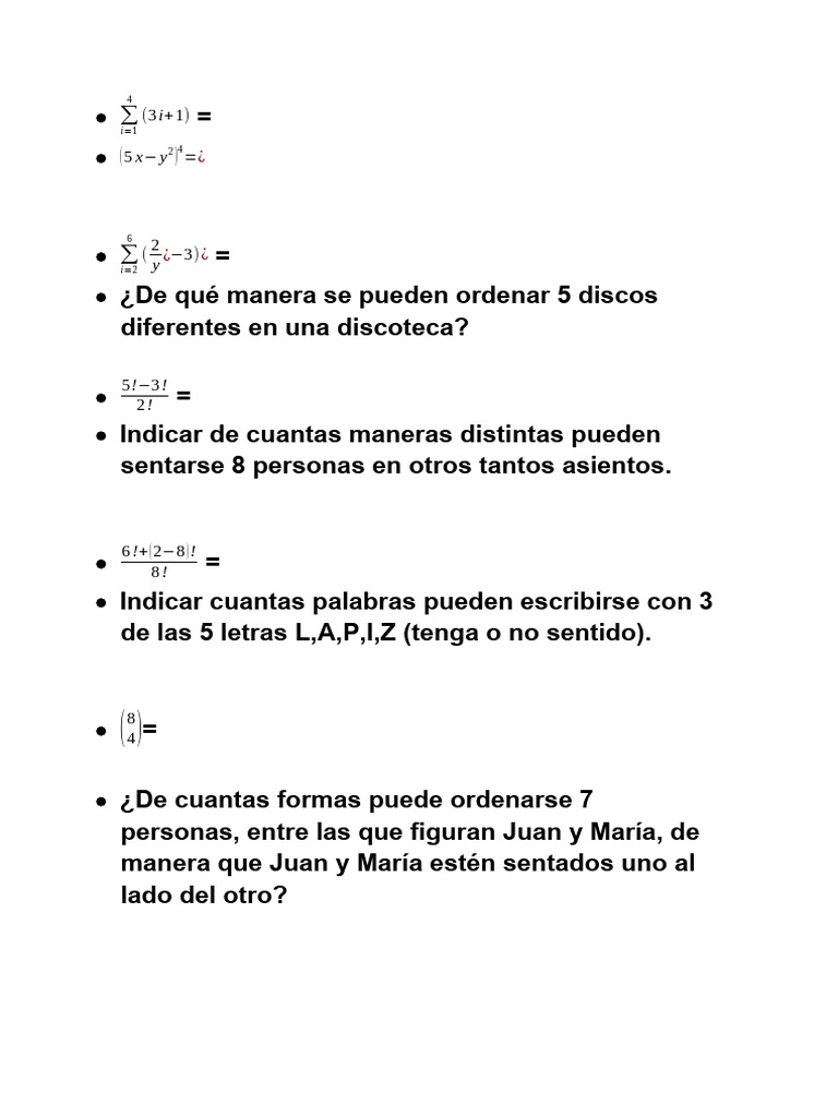 Problemas de Combinatoria y Permutaciones | PDF | Artes del Lenguaje y ...