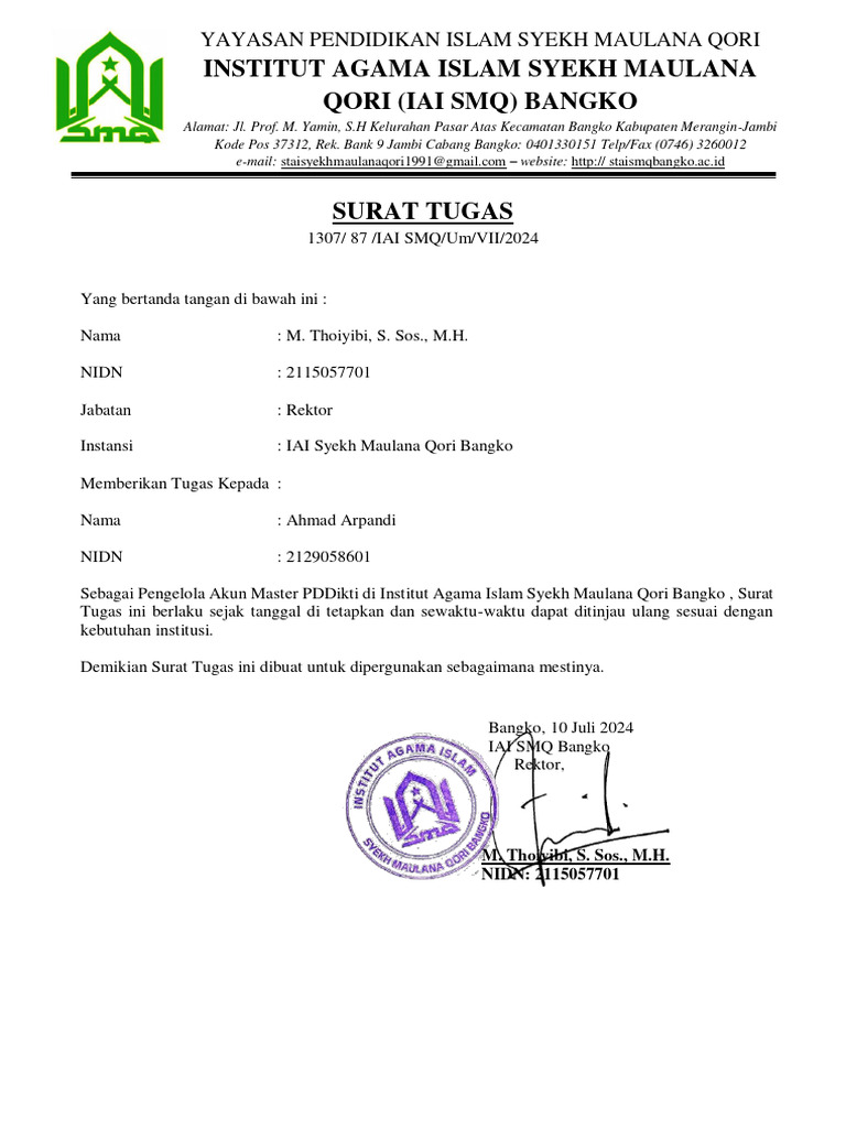 surat tugas Pengelola akun MASTER PDDIKTI PDF