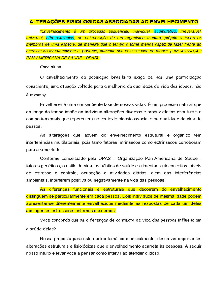 Alterações Fisiológicas Do Envelhecimento Pdf Envelhecimento Rim