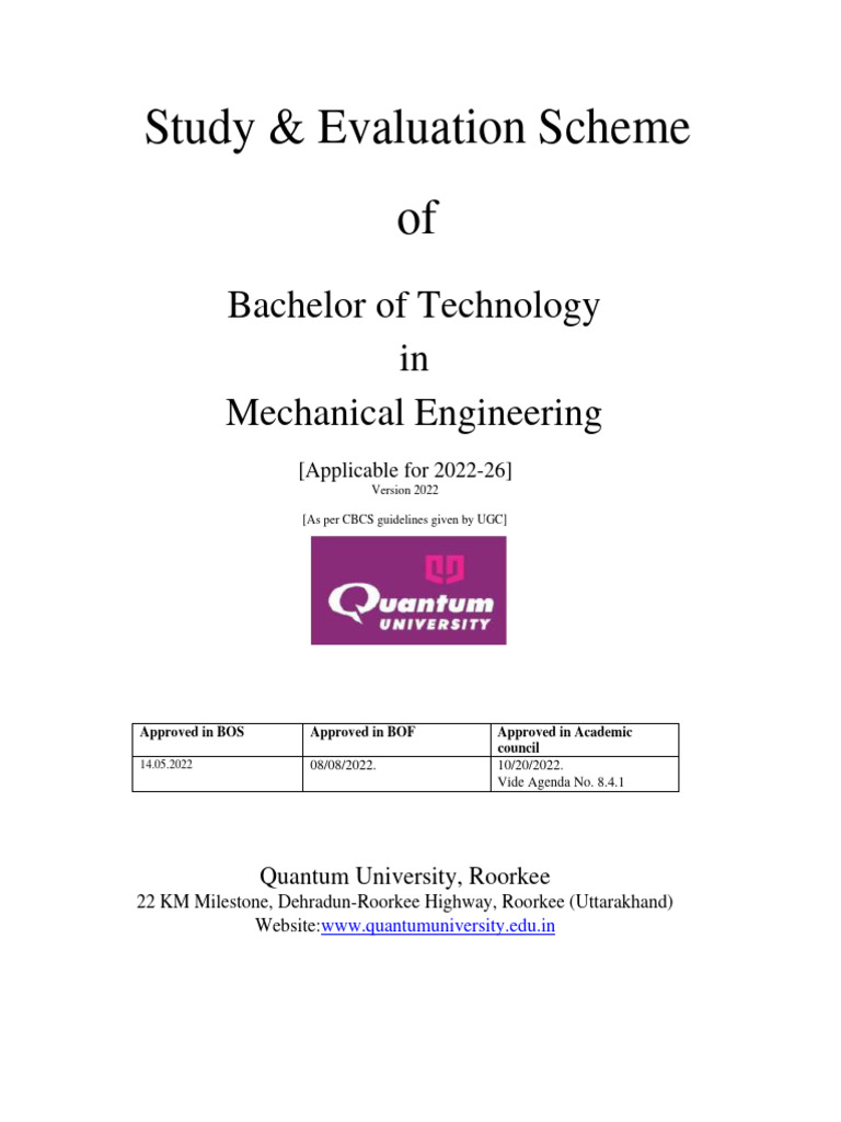 B.Tech Mechanical Engg 2022-26 Curriculum | PDF | Engineering | Curriculum