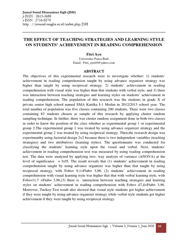 The Effect of Teaching Strategies and Learning Style On Students ...