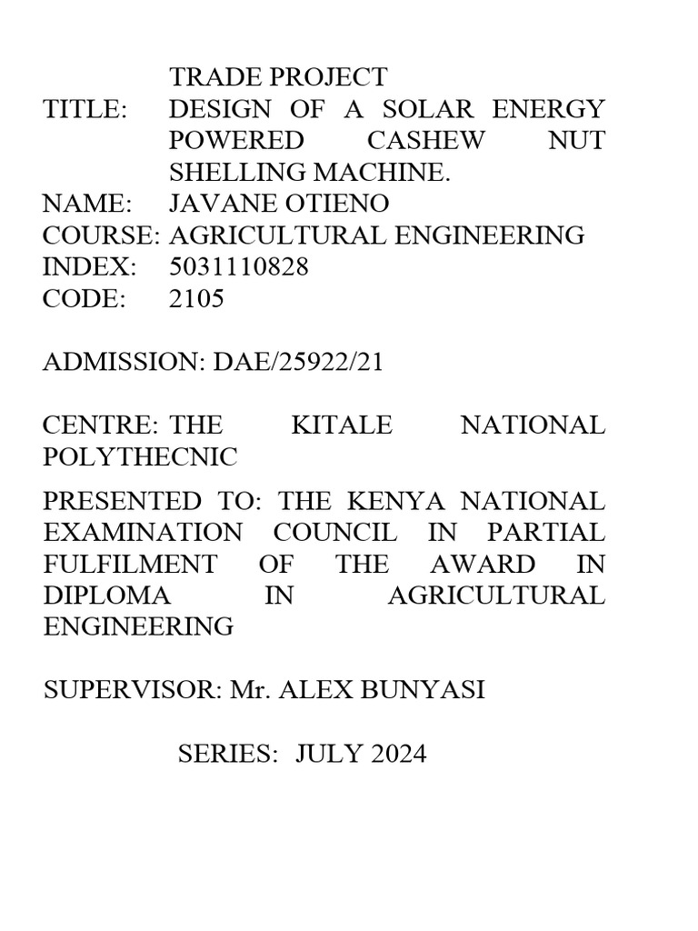 Javane Otieno Project Pdf Belt Mechanical Mechanical Engineering