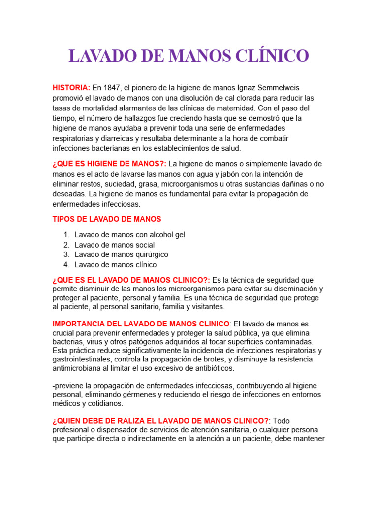 Importancia del Lavado de Manos Clínico | PDF | Lavado de manos | Higiene