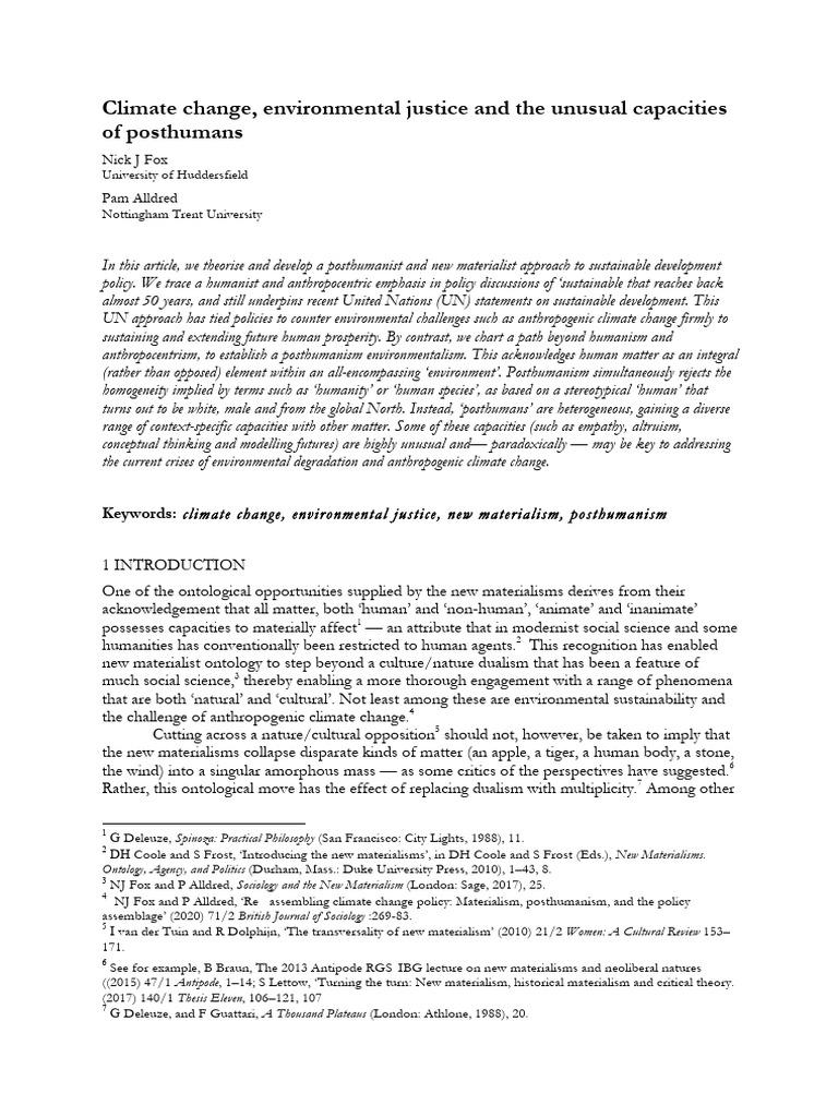 Climate Change Environmental Justice And The Unusual Capacities Of