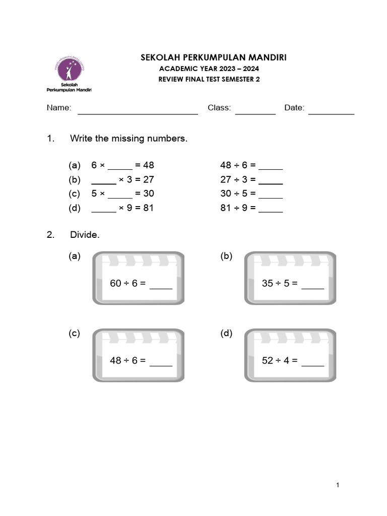 Final Test Review for Grade 2 Math | PDF | Litre | Metrology