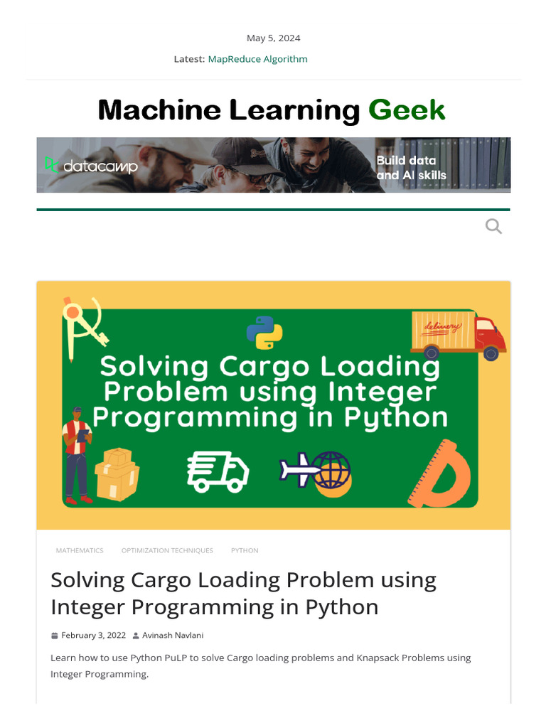 Solving Cargo Loading Problem Using Integer Programming In Pytho PDF Solving cargo loading problem using integer programming in pytho pdf