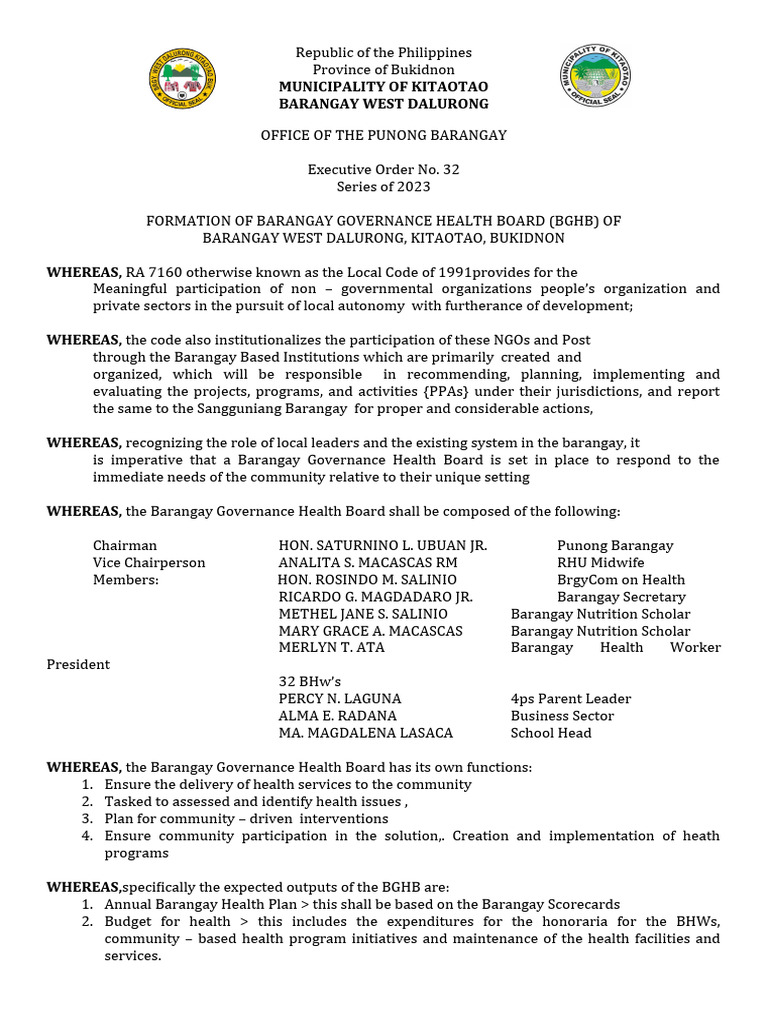 Formation of Barangay Health Board | PDF