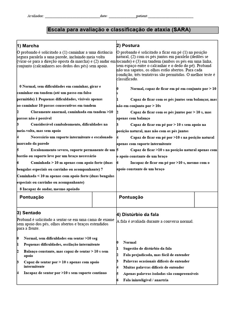Escala SARA para Avaliação de Ataxia | PDF