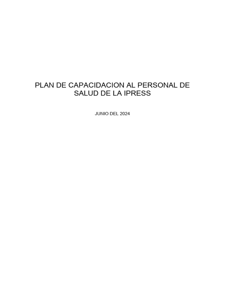 Plan De Capacitacion Al Personal De Salud Pdf Creación De Capacidad