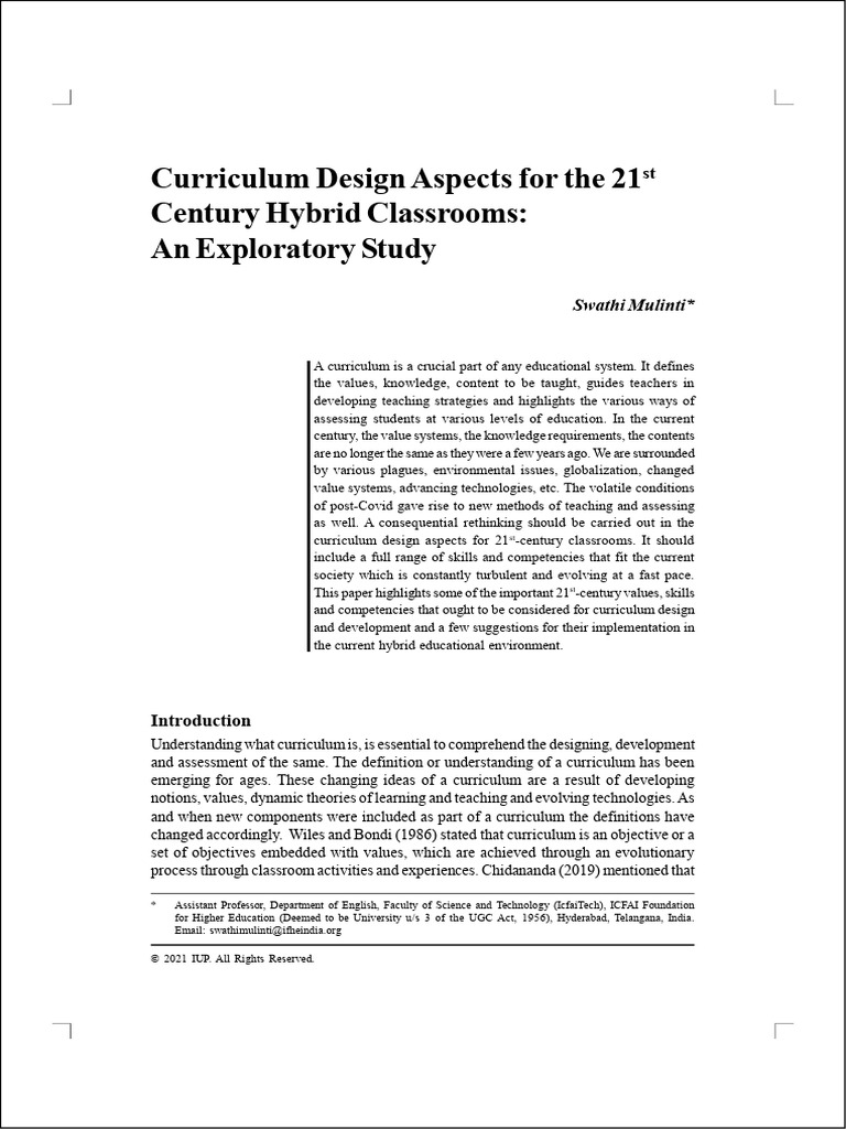 Curriculum Design Aspects For The 21st Century Hybrid Classrooms | PDF ...