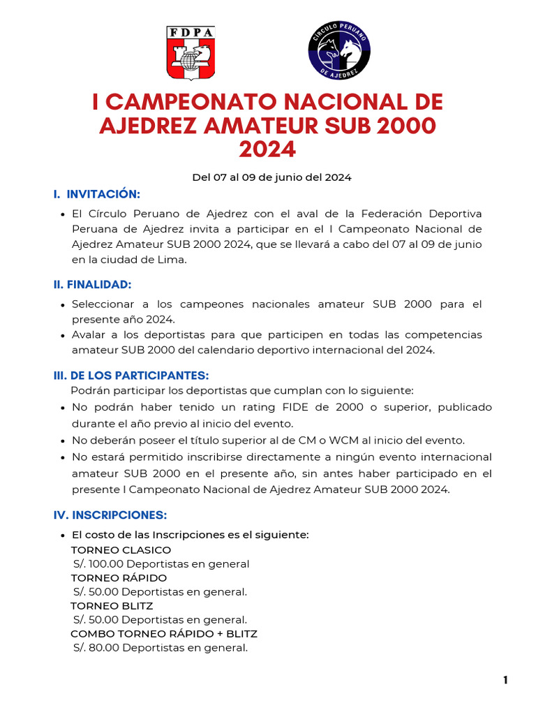 Campeonato Nacional de Ajedrez Amateur Sub 2000 2024 | PDF | Juegos ...