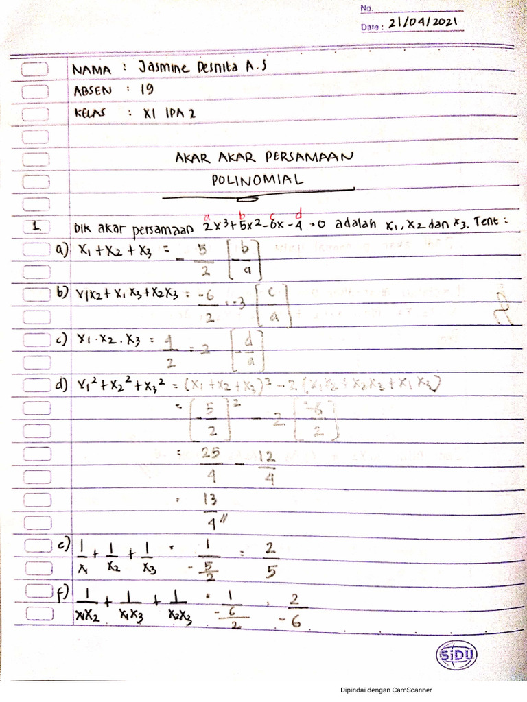 Akar Akar Persamaan Polinomial X3 5x2 2x 8 0 Adalah