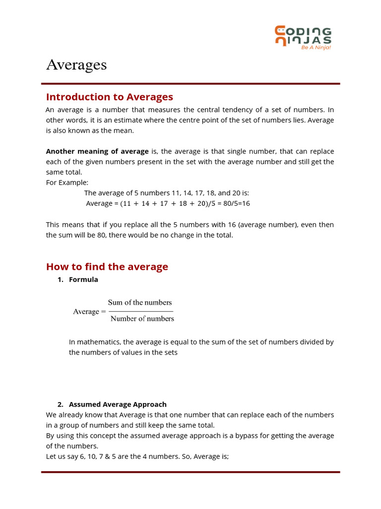 Understanding Averages and Calculations | PDF | Average | Mean